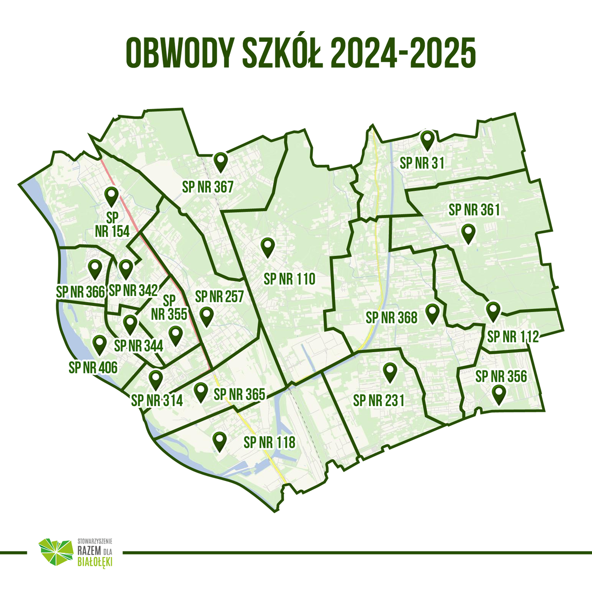 Obwody szkolne na Białołęce (2024/2025)